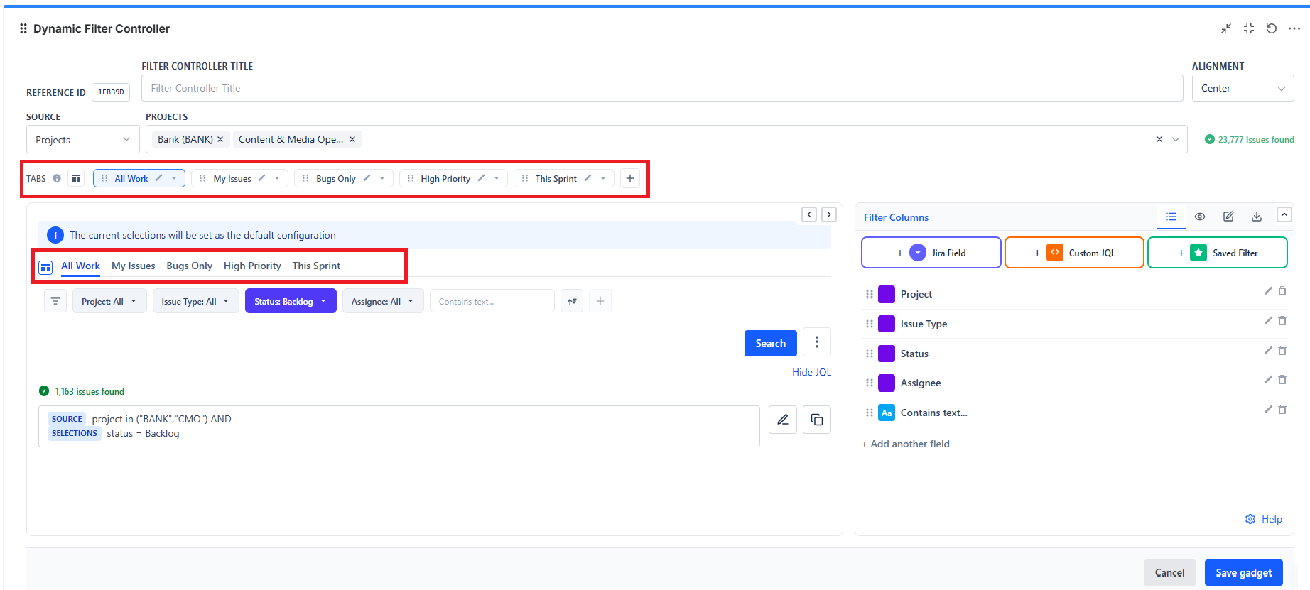 Dynamic Filter Tab